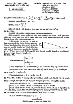 đề khảo sát toán 9 năm 2022 – 2023 phòng gd&đt thanh xuân – hà nội