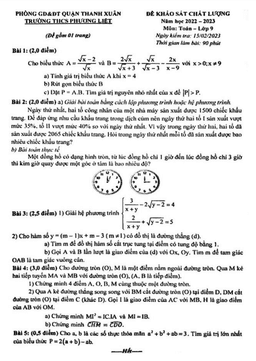 đề khảo sát toán 9 năm 2022 – 2023 trường thcs phương liệt – hà nội