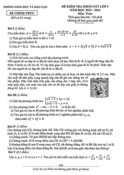đề khảo sát toán 9 năm 2023 – 2024 phòng gd&đt đông anh – hà nội