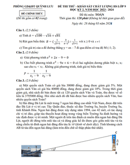 đề khảo sát toán 9 năm 2023 – 2024 phòng gd&đt quỳnh lưu – nghệ an