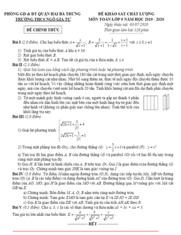 đề khảo sát toán 9 năm học 2019 – 2020 trường thcs ngô gia tự – hà nội