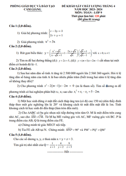 đề khảo sát toán 9 tháng 04 năm 2024 phòng gd&đt cẩm giàng – hải dương