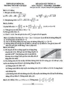 đề khảo sát toán 9 tháng 11 năm 2023 trường thcs bế văn đàn – hà nội