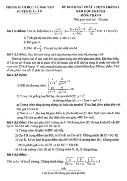 đề khảo sát toán 9 tháng 3 năm 2024 phòng gd&đt gia lâm – hà nội