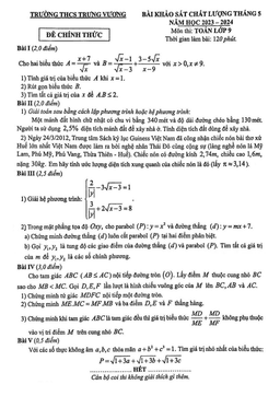 đề khảo sát toán 9 tháng 5 năm 2024 trường thcs trưng vương – hà nội