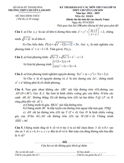 đề khảo sát toán (chuyên) vào 10 năm 2024 – 2025 trường chuyên lam sơn – thanh hóa
