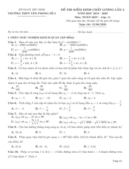 đề kiểm định chất lượng toán 11 lần 2 năm 2019 – 2020 trường thpt yên phong 2 – bắc ninh