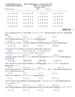 đề kiểm tra chất lượng cao toán 10 năm học 2017 – 2018 trường thpt lê quý đôn – long an