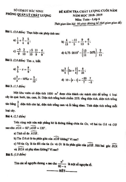 đề kiểm tra chất lượng cuối năm toán 6 năm 2018 – 2019 sở gd&đt bắc ninh