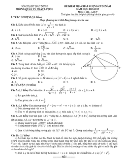 đề kiểm tra chất lượng cuối năm toán 9 năm 2018 – 2019 sở gd&đt bắc ninh