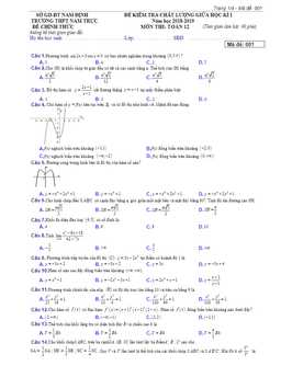 đề kiểm tra chất lượng giữa hk1 toán 12 năm 2018 – 2019 trường nam trực – nam định