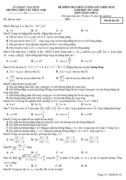 đề kiểm tra chất lượng giữa hk2 toán 11 trường tây thụy anh – thái bình