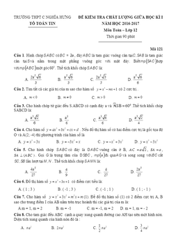 đề kiểm tra chất lượng giữa hki môn toán 12 trường c nghĩa hưng – nam định