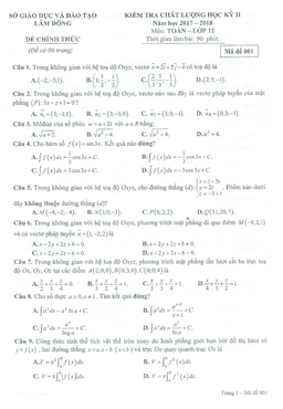 đề kiểm tra chất lượng hk2 toán 12 năm học 2017 – 2018 sở gd và đt lâm đồng