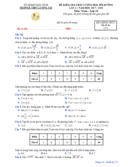 đề kiểm tra chất lượng học bồi dưỡng toán 10 trường thpt lương tài – bắc ninh