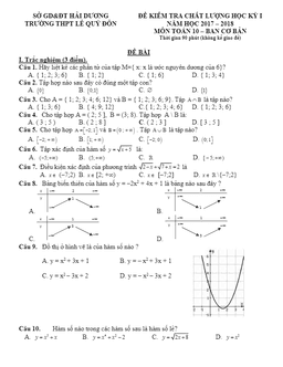 đề kiểm tra chất lượng học kỳ 1 toán 10 năm 2017- 2018 trường thpt lê quý đôn – hải dương