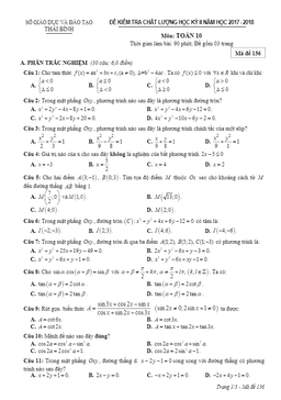 đề kiểm tra chất lượng học kỳ 2 toán 10 năm 2017 – 2018 sở gd và đt thái bình