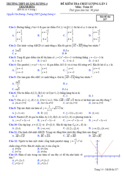 đề kiểm tra chất lượng lần 1 môn toán 10 trường thpt quảng xương 4 – thanh hóa