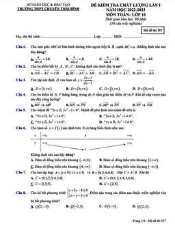 đề kiểm tra chất lượng lần 1 toán 10 năm 2022 – 2023 trường thpt chuyên thái bình