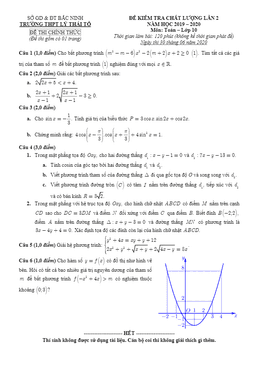 đề kiểm tra chất lượng toán 10 lần 2 năm 2019 – 2020 trường thpt lý thái tổ – bắc ninh