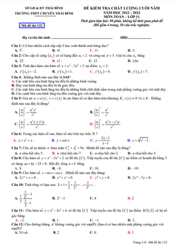 đề kiểm tra chất lượng toán 11 năm 2022 – 2023 trường thpt chuyên thái bình