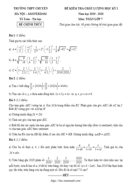 đề kiểm tra chất lượng toán 7 năm 2019 – 2020 trường chuyên hà nội – amsterdam