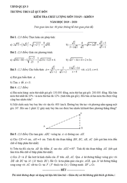 đề kiểm tra chất lượng toán 9 năm 2019 – 2020 trường lê quý đôn – tp hcm