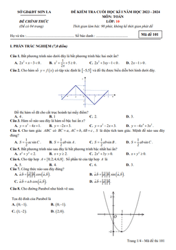 đề kiểm tra cuối học kì 1 toán 10 năm 2023 – 2024 sở gd&đt sơn la