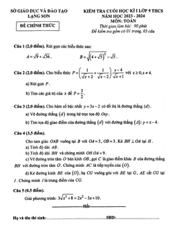 đề kiểm tra cuối học kì 1 toán 9 năm 2023 – 2024 sở gd&đt lạng sơn