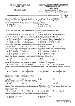 đề kiểm tra cuối học kì 2 toán 12 năm 2023 – 2024 sở gd&đt lạng sơn