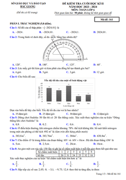 đề kiểm tra cuối học kì 2 toán 6 năm 2023 – 2024 sở gd&đt bắc giang