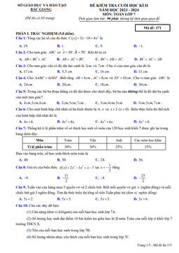 đề kiểm tra cuối học kì 2 toán 7 năm 2023 – 2024 sở gd&đt bắc giang