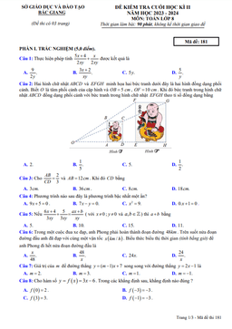 đề kiểm tra cuối học kì 2 toán 8 năm 2023 – 2024 sở gd&đt bắc giang