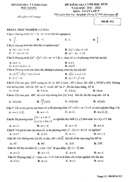 đề kiểm tra cuối học kì 2 toán 9 năm 2021 – 2022 sở gd&đt bắc giang