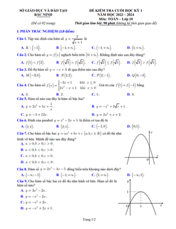 đề kiểm tra cuối học kỳ 1 toán 10 năm 2023 – 2024 sở gd&đt bắc ninh
