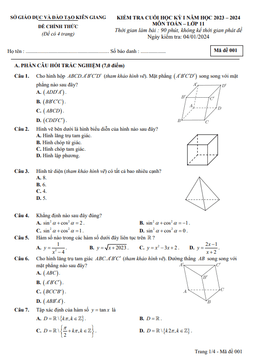 đề kiểm tra cuối học kỳ 1 toán 11 năm 2023 – 2024 sở gd&đt kiên giang