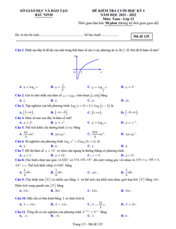 đề kiểm tra cuối học kỳ 1 toán 12 năm 2021 – 2022 sở gd&đt bắc ninh