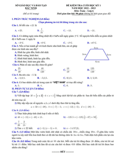 đề kiểm tra cuối học kỳ 1 toán 6 năm 2022 – 2023 sở gd&đt bắc ninh