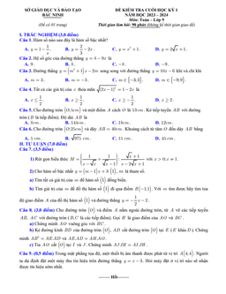 đề kiểm tra cuối học kỳ 1 toán 9 năm 2023 – 2024 sở gd&đt bắc ninh