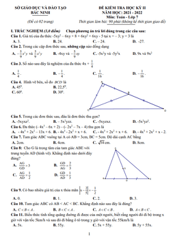 đề kiểm tra cuối học kỳ 2 toán 7 năm 2021 – 2022 sở gd&đt bắc ninh