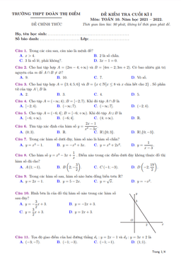 đề kiểm tra cuối kì 1 toán 10 năm 2021 – 2022 trường thpt đoàn thị điểm – hà nội