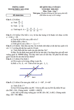 đề kiểm tra cuối kì 1 toán 7 năm 2020 – 2021 phòng gd&đt tp cao lãnh – đồng tháp