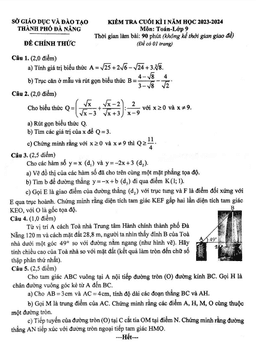 đề kiểm tra cuối kì 1 toán 9 năm 2023 – 2024 sở gd&đt đà nẵng