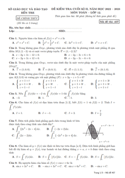 đề kiểm tra cuối kì 2 toán 12 năm 2022 – 2023 sở gd&đt bến tre