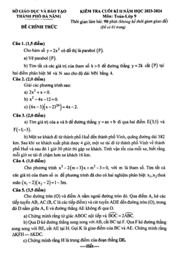 đề kiểm tra cuối kì 2 toán 9 năm 2023 – 2024 sở gd&đt đà nẵng