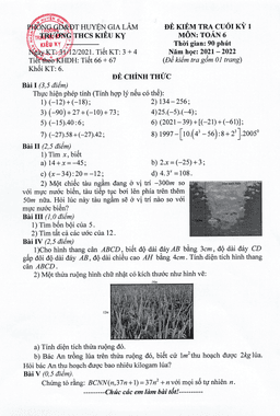 đề kiểm tra cuối kỳ 1 toán 6 năm 2021 – 2022 trường thcs kiêu kỵ – hà nội