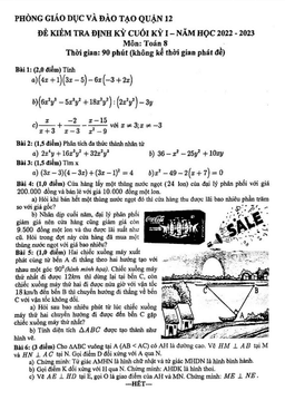 đề kiểm tra cuối kỳ 1 toán 8 năm 2022 – 2023 phòng gd&đt quận 12 – tp hcm