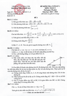đề kiểm tra cuối kỳ 1 toán 9 năm 2021 – 2022 trường thcs kiêu kỵ – hà nội