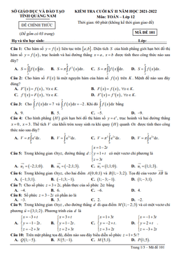 đề kiểm tra cuối kỳ 2 toán 12 năm 2021 – 2022 sở gd&đt quảng nam