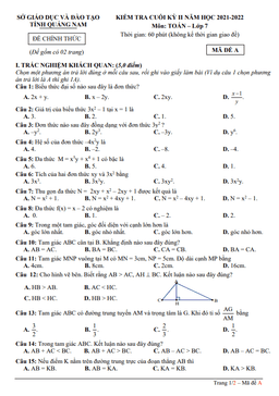 đề kiểm tra cuối kỳ 2 toán 7 năm 2021 – 2022 sở gd&đt quảng nam